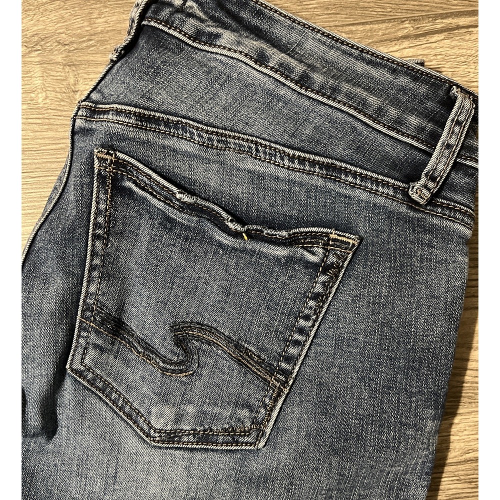 Silver Elyse Straight Leg Dark Wash Mid Rise Stretch Blue Jeans Size 29 (31x31)
